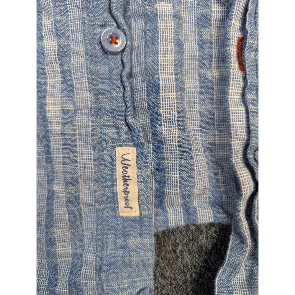 Weatherproof Vintage Mens Blue White Striped Washable Linen Shirt Medium SS‎